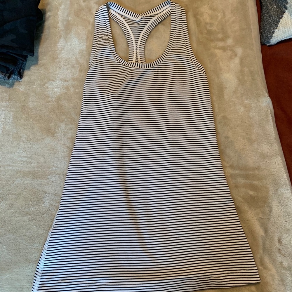 Black and white striped lululemon tank